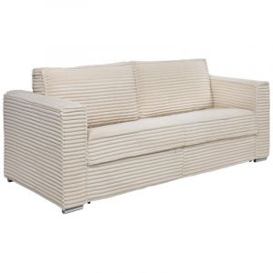 Canapé 4 places convertible express en velours côtelé grosses côtes beige - Couchage à lattes larges 160 cm - Matelas 14 cm LORETO