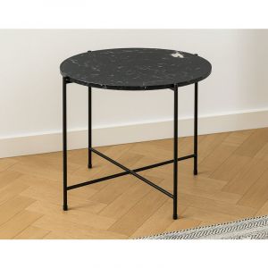 Lisa Design - Ezaro - table basse - 52 cm - plateau en marbre - pieds en acier - noir
