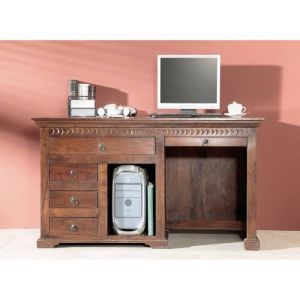 Massivmoebel24.de - Bureau 140x64 Acacia laqué Nougat oxford #511 - marron foncé