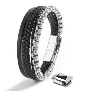SERASAR Bracelet en cuir pour homme [Hero] avec fermoir en acier inoxydable et magn&eacute;tique Couleur : Argent Longueur : 17cm