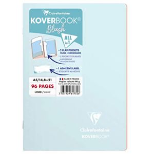 Image de Clairefontaine Koverbook Blush cahier piqué A5 96 pages ligné couverture polypropylène opaque bicolore. - Bleu givré/Corail - Lot de 10