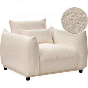 Beliani Fauteuil Salon Profil Bas et Accoudoirs Larges Rembourré en Tissu Bouclé Blanc et Pieds Noirs Jamsa