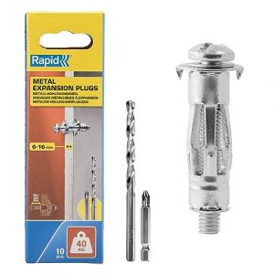 Rapid Chevilles à Expansion en Métal pour Cloison en Plâtre de 6 à 16 mm, Lot de 10 Chevilles, Charge Maximale 40 kg, Chevilles pour Plâtre & Aggloméré (5001549)