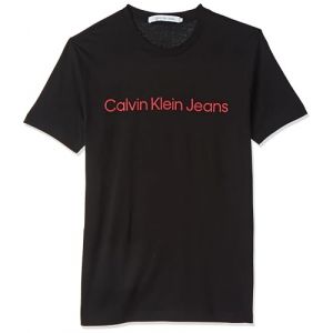 Calvin Klein T-Shirt Manches Courtes Homme Core Institutional Logo Slim Tee Col Ras-du-Cou, Noir Bla /Salsa), 3XL
