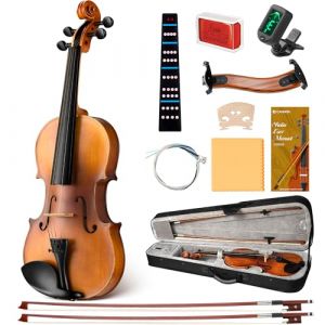 CAHAYA Ensemble Violon en Bois Massif: Violon 4/4 Fait Main avec Finition Mate, Table en &Eacute;pic&eacute;a et Fond en &Eacute;rable, Convient aux Adultes, Enfants de Plus de 12 Ans, Inclus &Eacute;tui et Accessoires