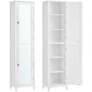 Armoire de salle de bain haut avec étagères réglables blanc