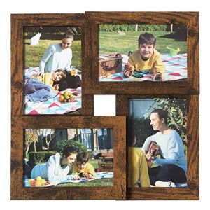Songmics Cadre Photo, P&ecirc;le-m&ecirc;le Capacit&eacute; 4 Photos, Taille Photo 10 x 15 cm, Gallerie Photo, Vitre en Verre, Marron Rustique RPF025X01