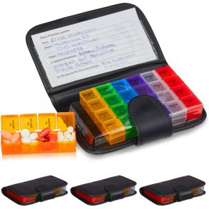 Relaxdays Pilulier, lot de 4, étui boîtier 7 jours 4 compartiments allemand boîte médicaments semainier, noir