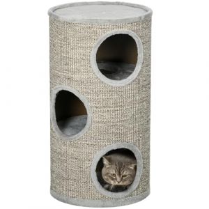 Pawhut Tonneau à gratter pour chat - 3 niveaux - recouvert de peluche - en sisal - Ø 38 x 70 cm - gris