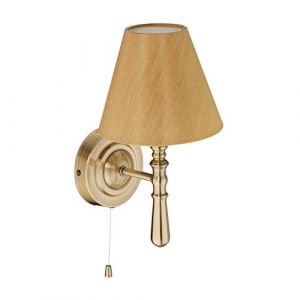 Relaxdays Lampe murale abat-jour, intérieur; interrupteur, entrée et salon;E14, tissu, métal, HxlxP: 28x16x19, laiton