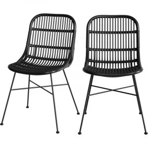 Rendez Vous D&eacute;co Rendez-vous D&eacute;co - Lot de 2 chaises en rotin et pieds en m&eacute;tal noir - moon