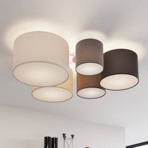 Lindby Laurenz plafonnier, 5 l. 90 cm brun-beige