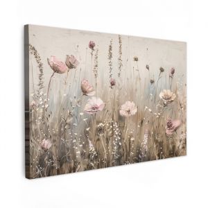 TABLEAU SUR TOILE Fleurs - Rose - Moderne - Beige Decoration Murale Peinture Salon 120x80 cm