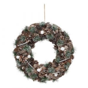 Couronne de No&euml;l d&eacute;co Marron glac&eacute; avec Pommes de pin D 50 cm