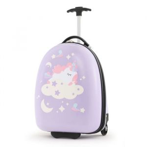 COSTWAY 16?? Valise Enfants à Roulettes avec Poignée en Aluminium à 2 Niveaux, Coque Rigide, Voyages en Avion, Licorne