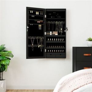 VidaXL Armoire &agrave; bijoux avec miroir et &eacute;clairage LED mural noir