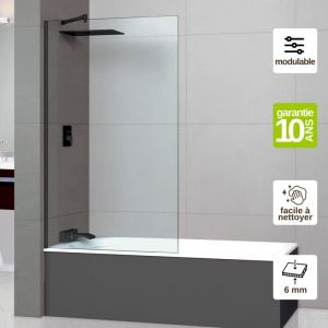 Pare Baignoire fixe en verre sécurité transparent ép 6mm anti calcaire, L100H147 cm, profilé noir mat Superban Mont Blanc cc