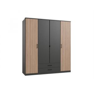 Wimex Armoire de chambre - AGIA - Graphite - 4 portes battantes - 2 tiroirs - 180 x 58 x 199 cm