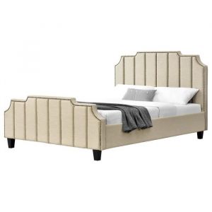 MEUBLER DESIGN Lit Double En Tissu Design T&ecirc;te Lit + Sommier Manchester - Beige - 160x200, Tissu, Style Art d&eacute;co, 213 x 166 x 110 cm - Beige