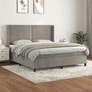 VidaXL Sommier à Lattes de Lit et Matelas, Lit Rembourré, Lit Double, Lit Adulte de Chambre à Coucher Intérieur, Moderne, Gris Clair 160x200cm Velours