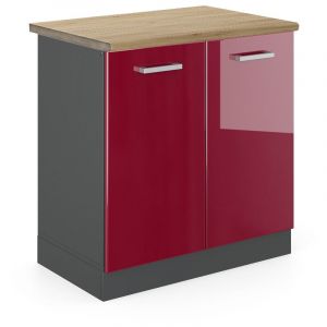 Vicco Meuble Bas Sous-&Eacute;vier R-Line, Rouge Bordeaux Haute Brillance, 80 Cm, Pa Ch&ecirc;ne