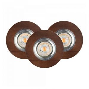 home24 Lot de 3 Plafonnier encastrable en Hêtre teinté Noyer, Disque Bois 10 cm, VITAR - BRITOP