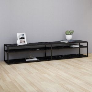 VidaXL Meuble TV Marbre noir 220x40x40,5 cm Verre trempé