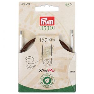 Prym 223995 - Corde en plastique naturel et accessoires - Pivotant à 360° - 150 cm - Corde interchangeable pour aiguilles à tricoter circulaires et crochets tunisiens - Marron