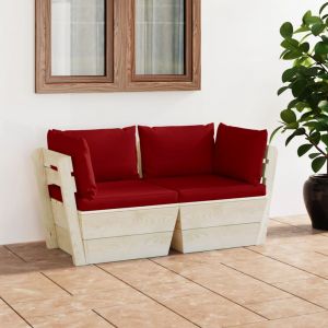 VidaXL Canapé palette à 2 places de jardin avec coussins Bois d'épicéa - Rouge