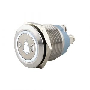 Seki Bouton poussoir en acier inoxydable Ø 19 mm - Forme de tête plate - Couleur : icône lumineuse - Raccordement à vis blanc - Bouton de sonnette