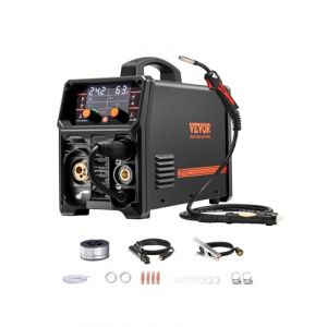 VEVOR Poste à Souder MIG, 200 A, Machine de Soudage Synergique Soudeuse Portable MIG sans Gaz au Gaz MMA Lift MIG PLUSE 5 en 1, avec Technologie Onduleur IGBT, Écran LCD, Torche Lift TIG Non Incluse