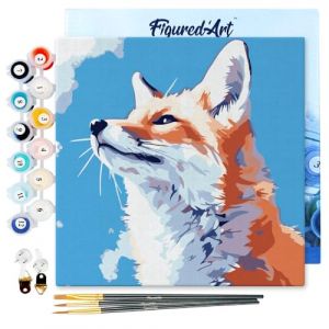 Figured'Art Mini Peinture par Numéro Adulte 20x20cm avec cadre Renard et ciel bleu - Petit Format Kit de Loisir Créatif DIY Numéro d'Art Complet