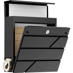 Image de Bo&icirc;te aux lettres Avalo en acier inoxydable noir avec bo&icirc;te &agrave; journaux et serrure - avec mat&eacute;riel de montage et 2 cl&eacute;s