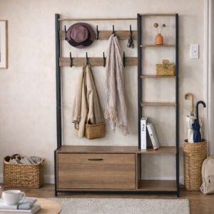 Concept-Usine Manti meuble d'entr&eacute;e 182x120cm noyer et noir