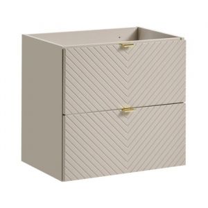 Meuble sous vasque AOKI &ndash; 2 tiroirs &ndash; Finition beige cachemire &agrave; motifs chevron et poign&eacute;es dor&eacute;es &ndash; L60 &times; P39 &times; H57 cm &ndash; &Agrave; susp