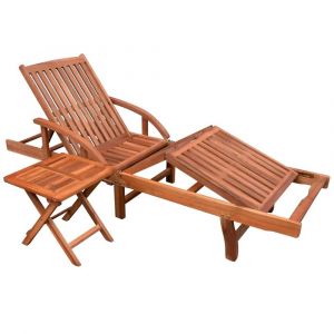 Transat chaise longue bain de soleil lit de jardin terrasse meuble d'extérieur avec table bois d'acacia solide 02_0012603