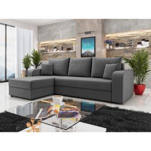 Harvey - canapé d'angle réversible - convertible - avec coffre - en velours - 4 places - style contemporain - gris - Gris