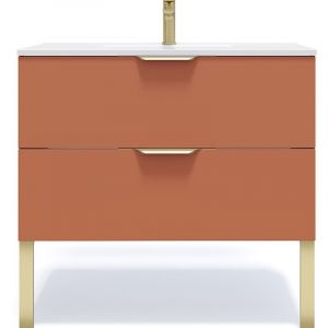 Meuble de salle de bain suspendu vasque intégrée 90cm 2 tiroirs Terracotta - Venice