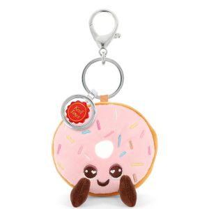 Kontiki Porte-cl&eacute;s peluche Donut rose recycl&eacute; 10 cm
