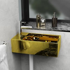 VidaXL Lavabo avec trop-plein 49 x 25 x 15 cm Céramique Doré