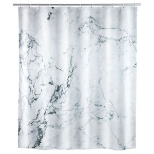 Wenko Rideau de douche effet marbre Onyx - Polyester - 180 x 200 cm - Blanc - Onyx