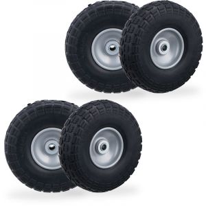 Relaxdays Lot de 4 roues de chariot, caoutchouc, 4.10/3.50-4, jantes en acier, jusqu'à 150 kg, 260x85 mm, noir - gris