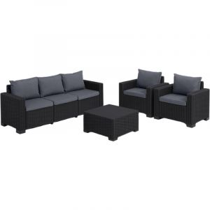 Keter Salon de jardin 5 places California : Canapé 3 places + 2 fauteuils + Table basse - Anthracite