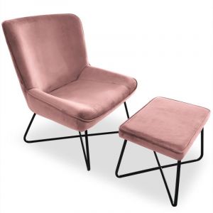 Image de Menzzo Fauteuil + pouf Georgie Velours Rose