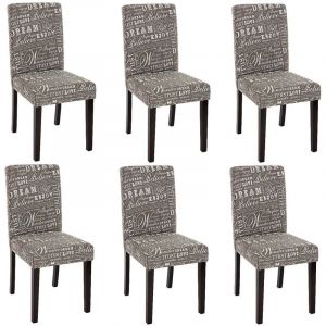 Décoshop26 Lot de 6 chaises de salle à manger en tissu imprimé gris pieds foncés CDS04220