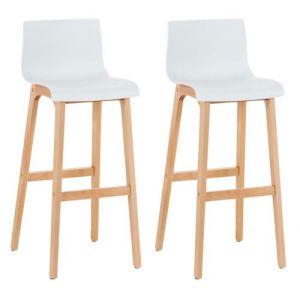 CLP Lot de 2 tabourets de bar Hoover assise plastique 4 pieds nature, Blanc