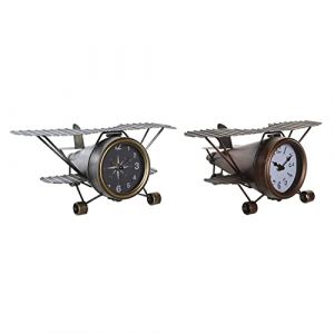 Horloge de table DKD Home Decor 35 x 21 x 14 cm Avion Verre Aluminium Fer (2 Unités)