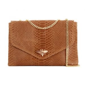 Double Tree - Sac Bandoulière Chaîne En Cuir Véritable Motif Serpent Relief Abeille - Camel
