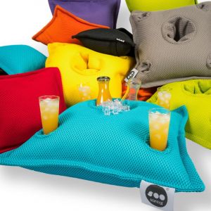Soo Santaï Pool Party coussin bar 75x75x25cm, bar flottant, 4 trous verre et 1 trou bouteille, résistant au UV, Gris (PPF7575-1)