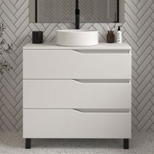 Meuble de salle de bain 70cm avec plateau et vasque &agrave; poser - 3 tiroirs - sans miroir - blanc - MATA